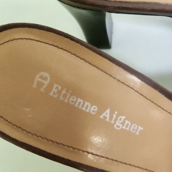 Etienne Aigner Vintage Brown Buckle Mules Size 8M - Picture 6 of 7